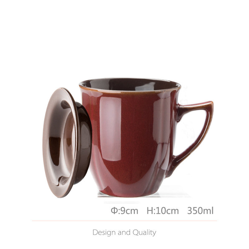 Large Capacity Ceramic Cup with Lid and Spoon - Retro Kitchen Accessory
