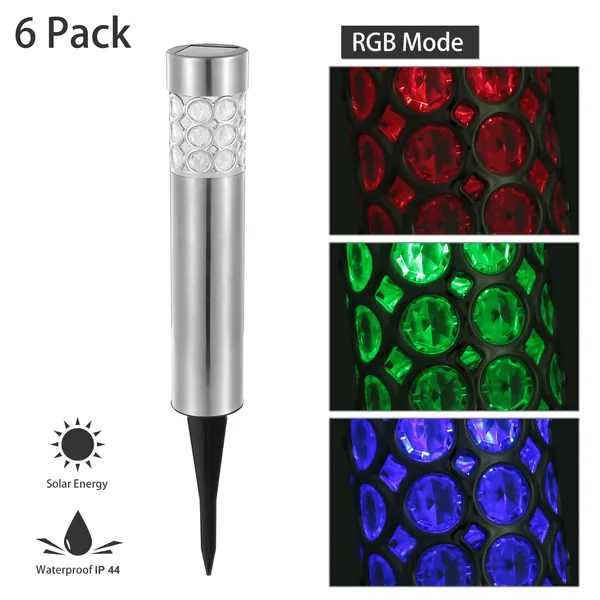 Outdoor Solar RGB Garden Lamp Waterproof Lawn Light Silver 6 Pack