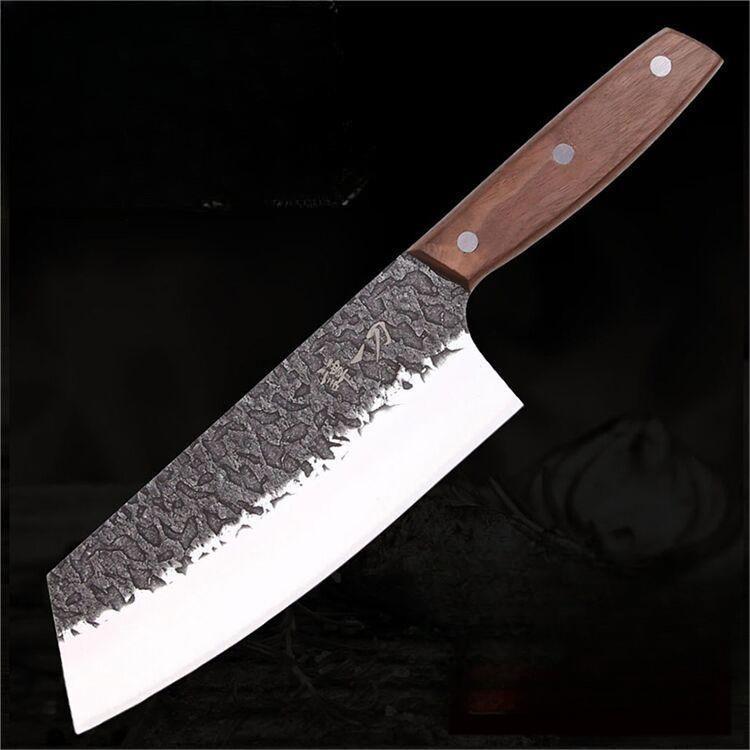 Old Fashioned Carved Chinese Kitchen Knife - Multi-purpose Stainless Steel Blade, Black