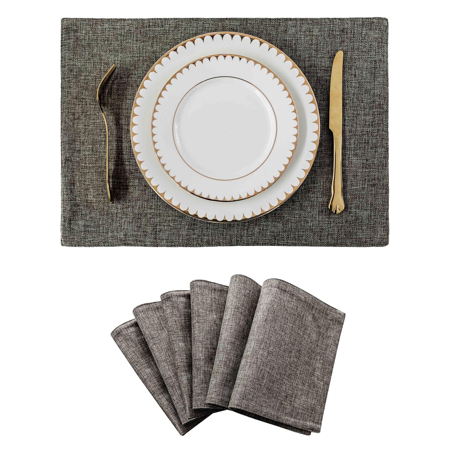 Solid Color Double-Layer Linen Placemat Heat-Insulating Non-Slip 33x48cm