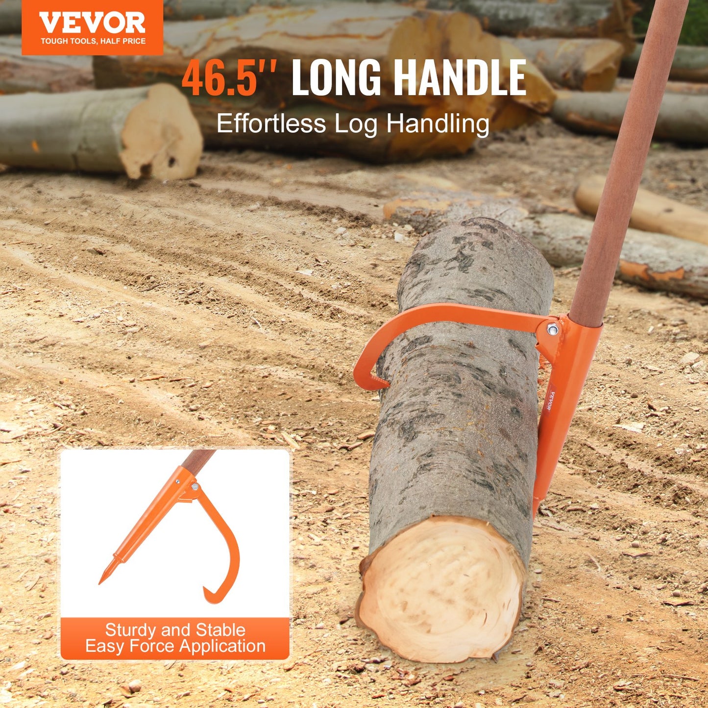 Wooden Handle Log Lifter with 18-Inch Log Opening - Garden Log Roller Tool