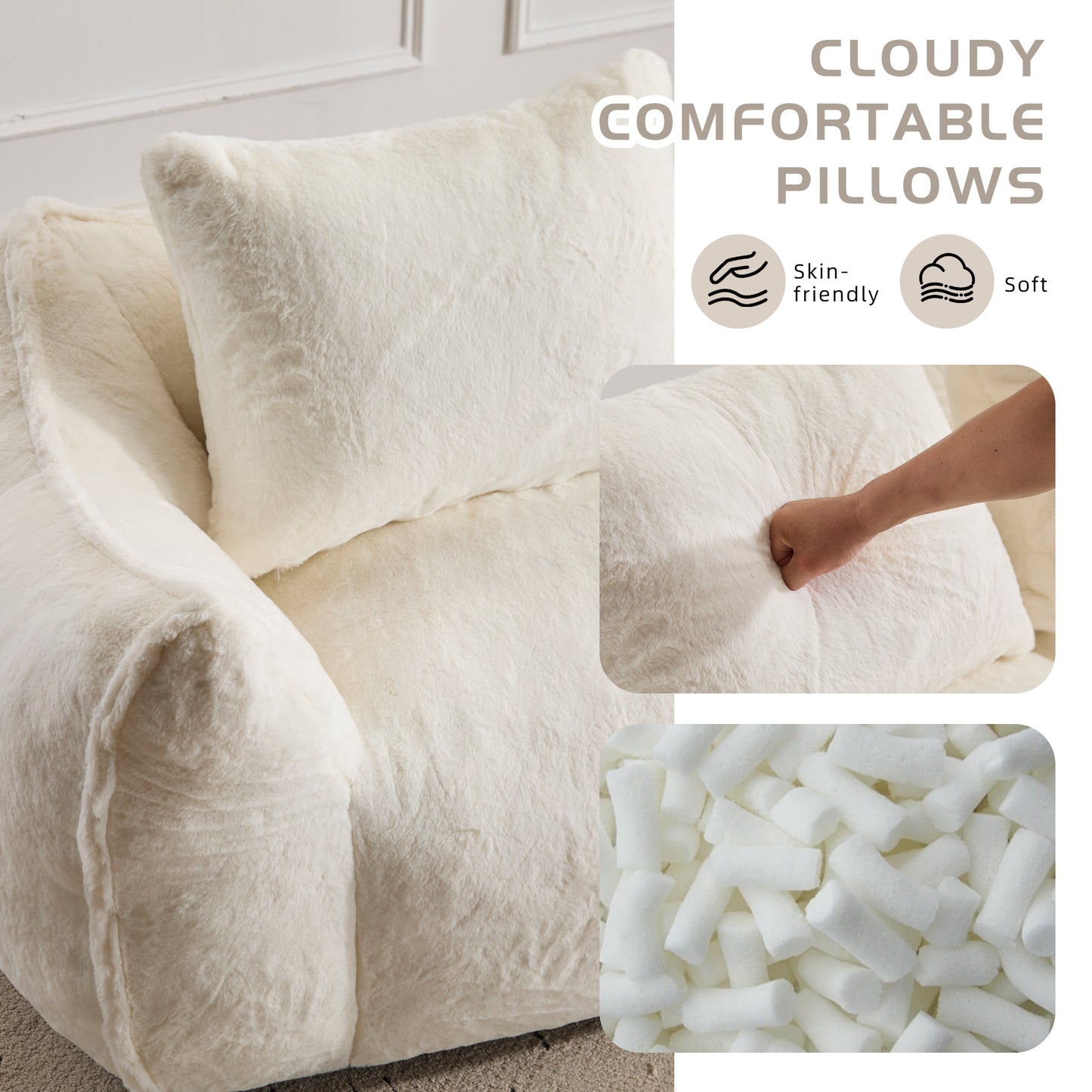 Giant Bean Bag Couch for Adults - Ultra Soft Fluffy Loveseat