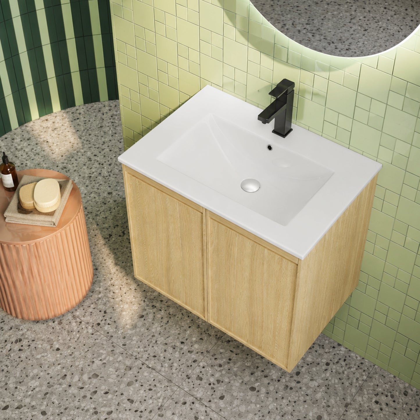 24" Wall-Mounted Bathroom Vanity with Sink - Light Oak