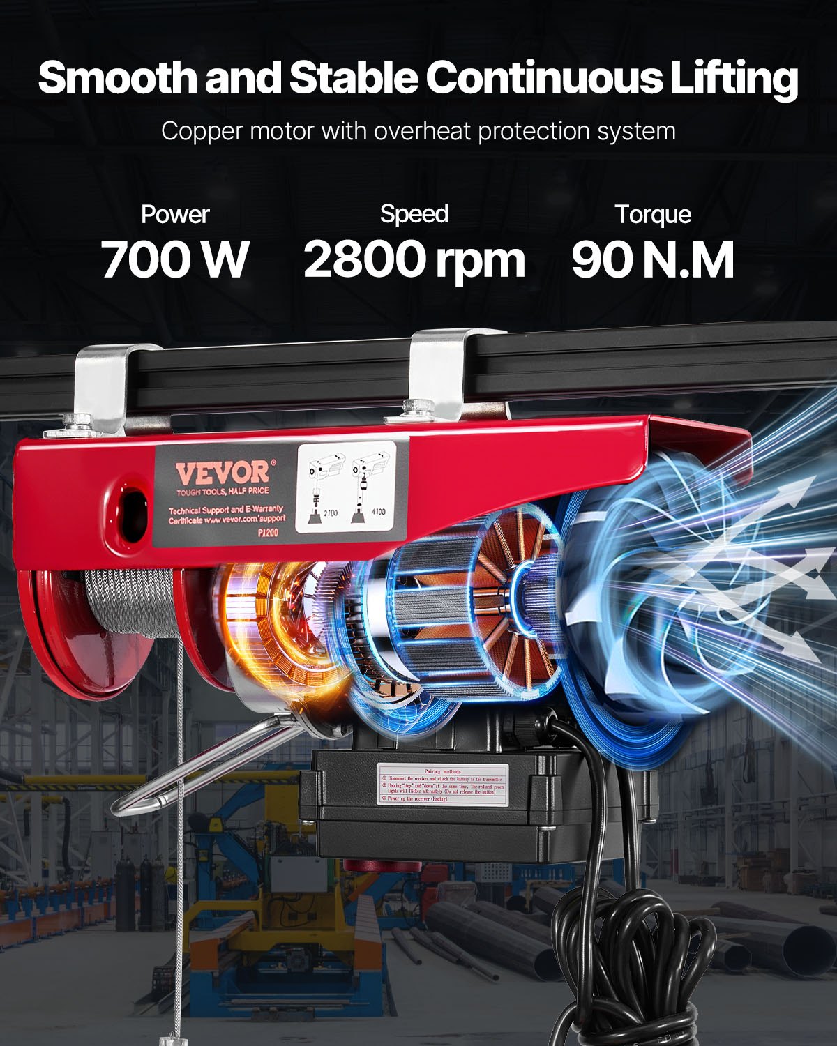 Electric Hoist Crane Winch 440 lbs Capacity Wireless & Wired Remote Garden Tool