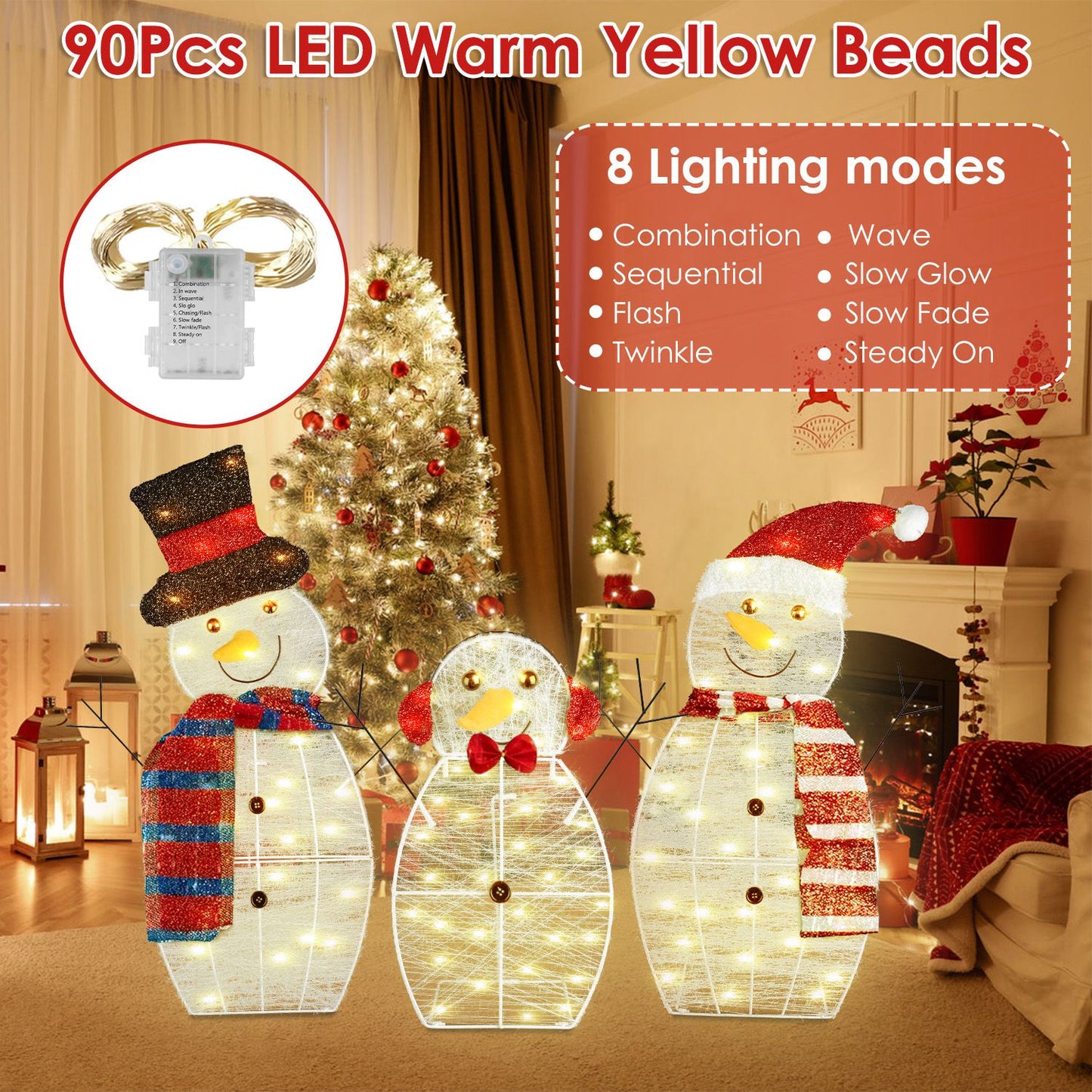 Christmas Snowman Family Yard Decoration with LED Lights - 3 Pcs