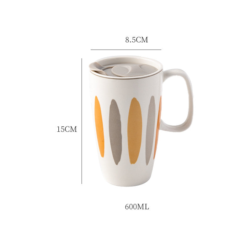 Large Capacity Ceramic Mug with Lid - Multiple Styles, 500-600mL Drinkware