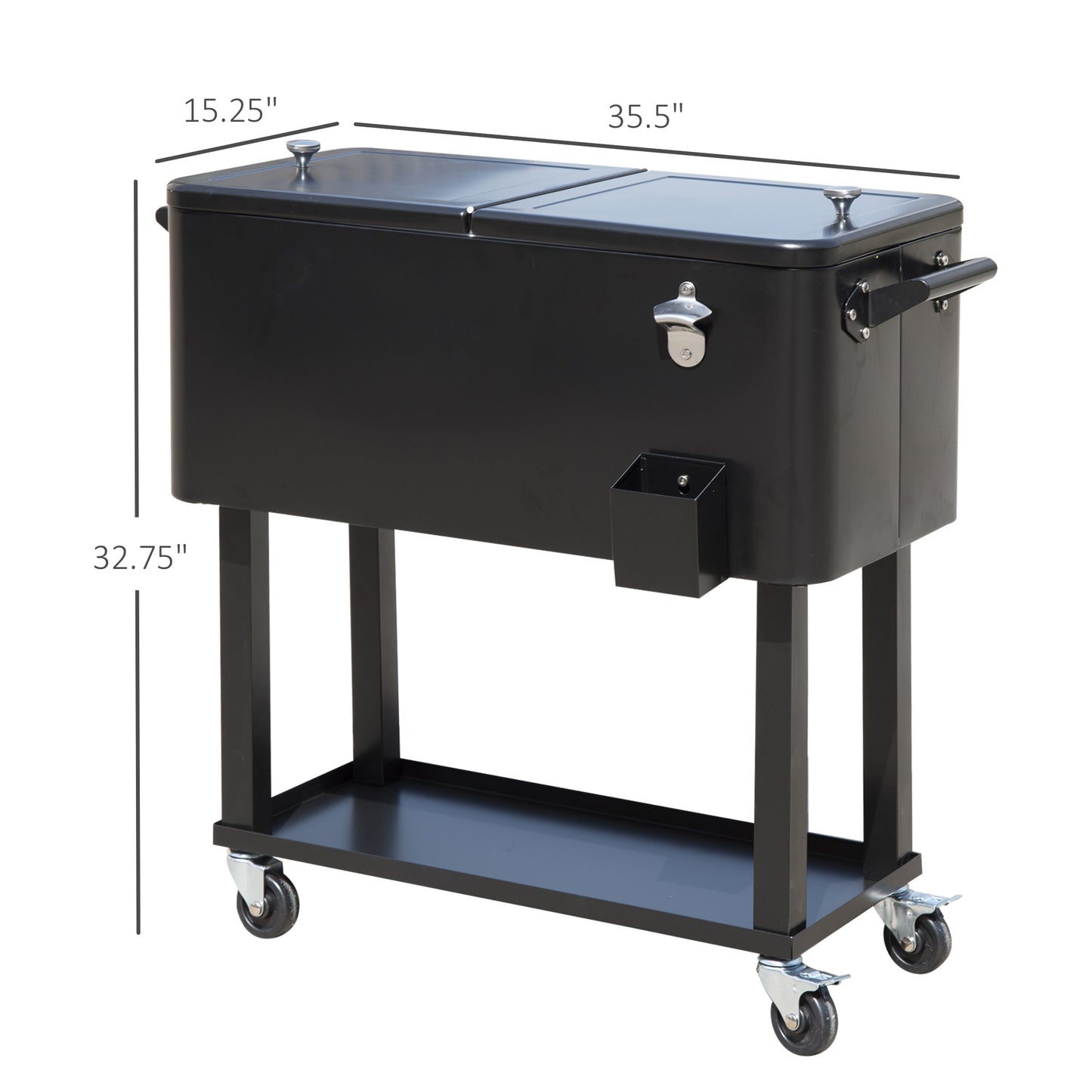 80 QT Rolling Outdoor Cooler Cart on Wheels - Black