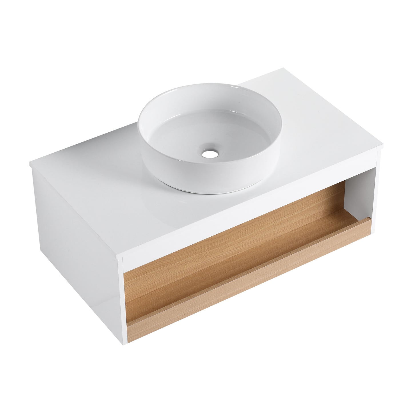 36" Floating Bathroom Vanity with White Round Vessel Sink