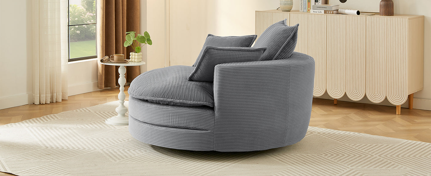 360° Swivel Barrel Chair with Dual-Layer Cushion - Grey