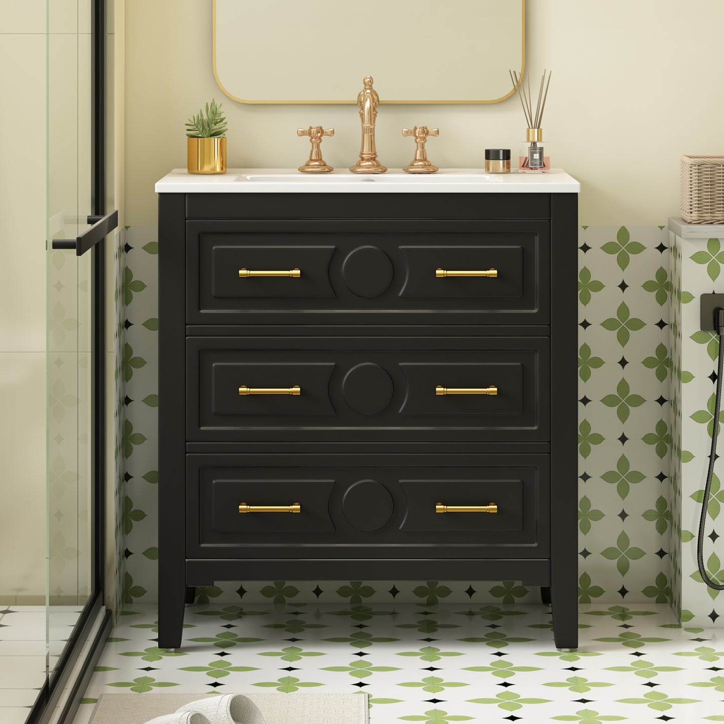 30 Bathroom Vanity With Ceramic Sink Combo, Free Standing Single Set