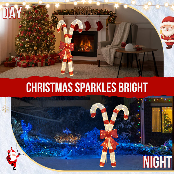 Lighted Candy Cane Christmas Decorations with Red Bow – 100 LED