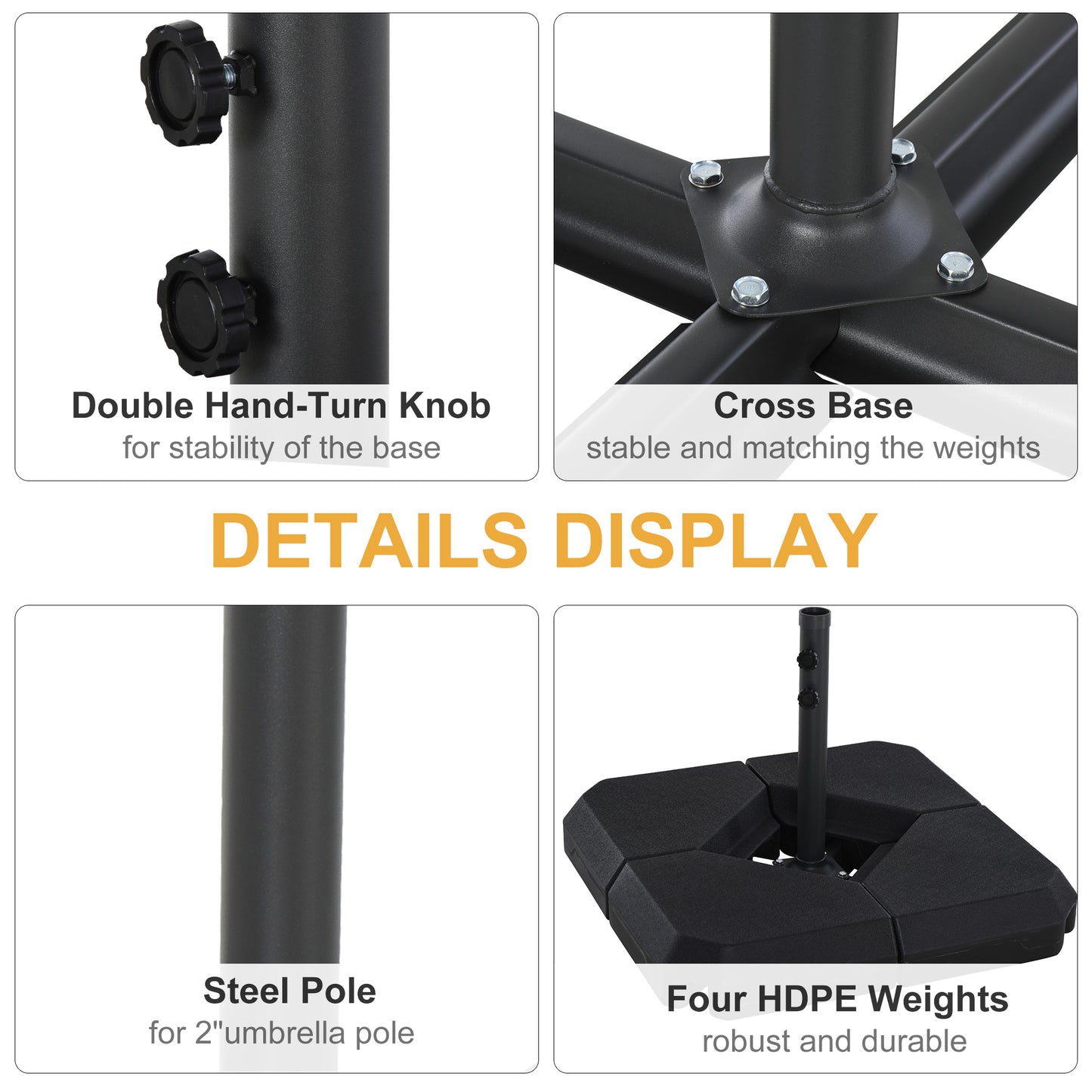 Umbrella Stand with Steel Base & 4 Fillable Weights - Black