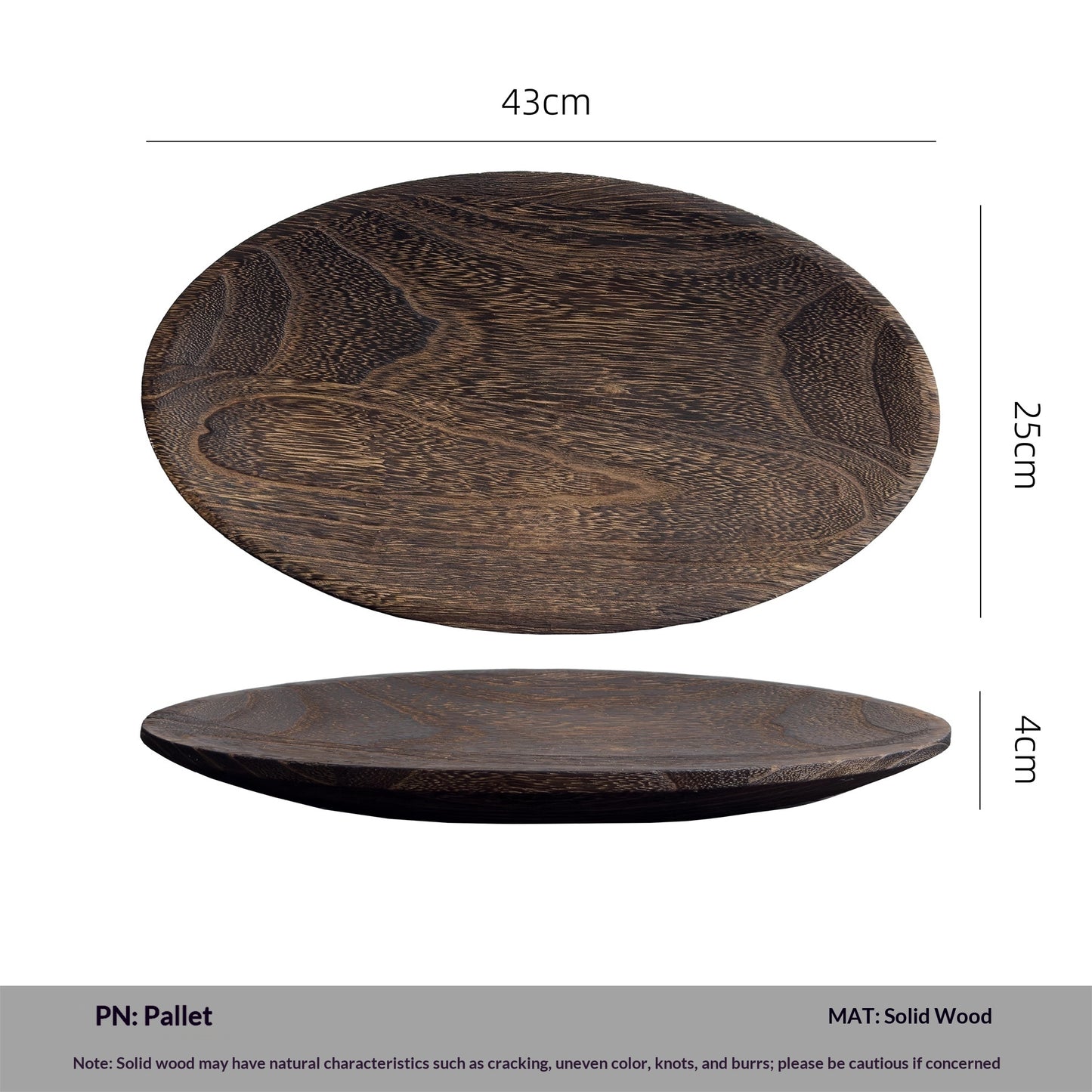 Living Room Coffee Table with Storage - Oval Solid Wood Fruit Bowl