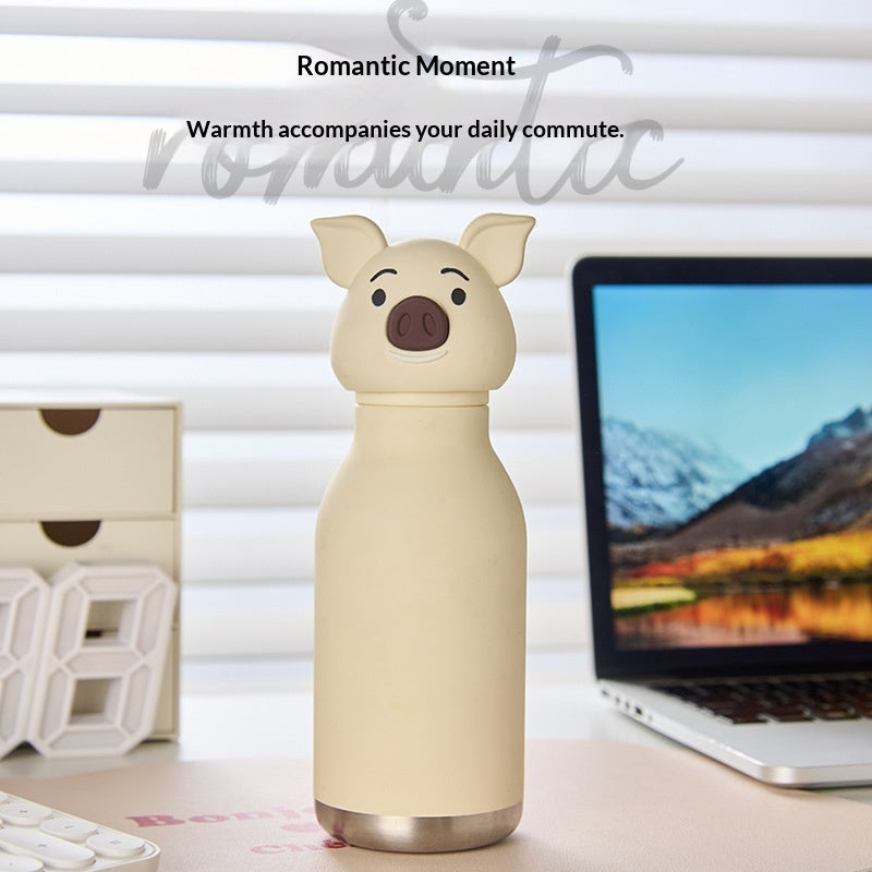 Cute Cartoon Pig Insulated Stainless Steel Cup - 450ml, Keeps Drinks Hot or Cold
