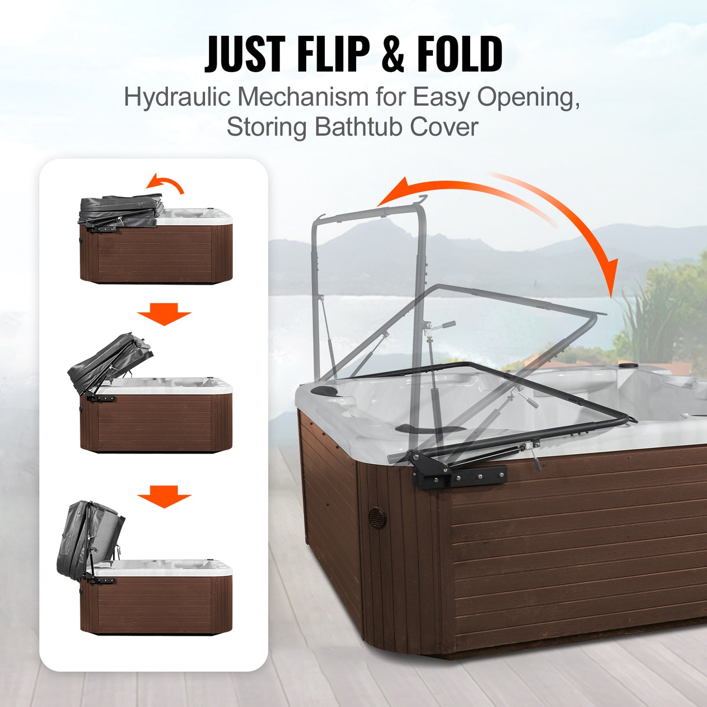 Hydraulic Hot Tub Cover Lift - Adjustable Width 69-96.5 Inches, Mounts on Both Sides