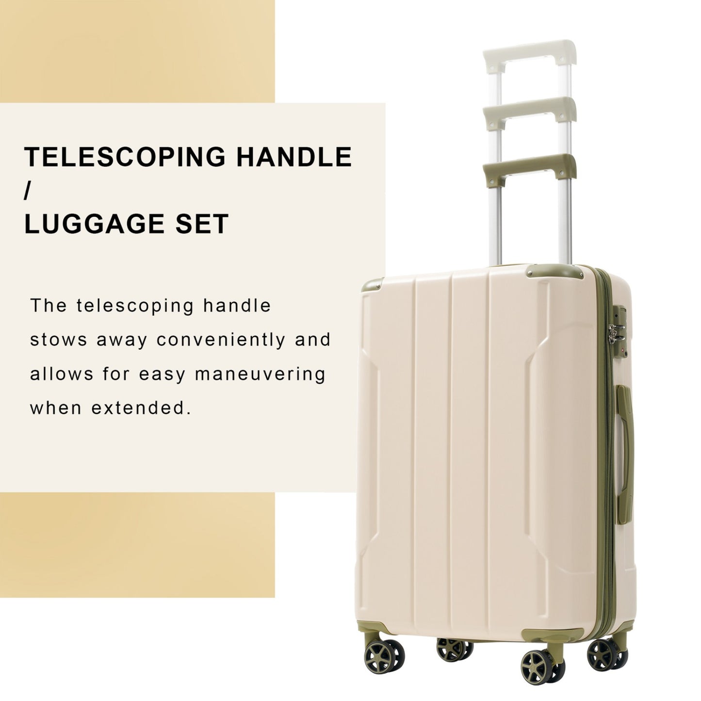 Expandable 3-Piece Luggage Set - Hard Shell ABS Suitcases with TSA Lock, 20/24/28 inch - White Green