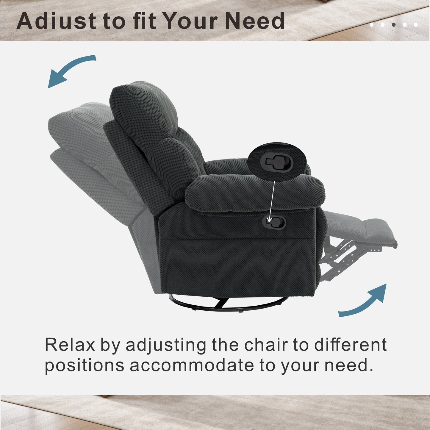Modern Swivel Rocker Recliner Chair - Dark Gray Fabric Armchair