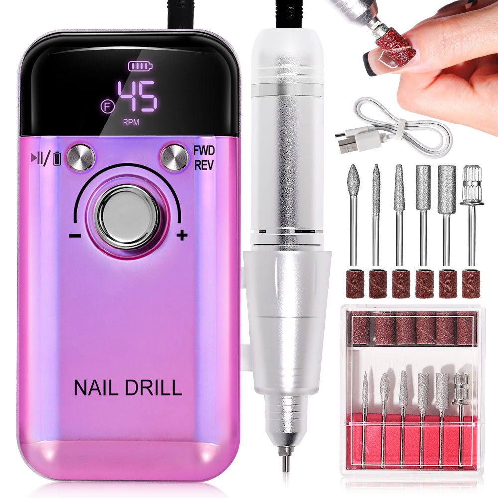 Professional Electric Nail Drill, 45000RPM Rechargeable Portable Nail File Kit
