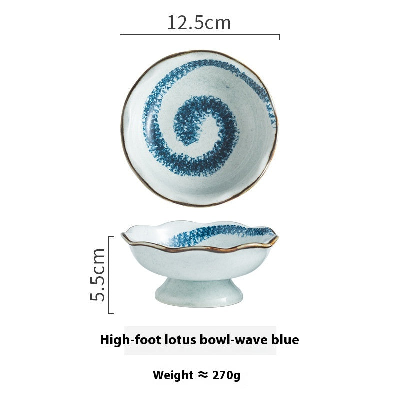 Japanese Ceramic Tall Bowl with Lotus Leaf Design - Retro Kitchen Decor