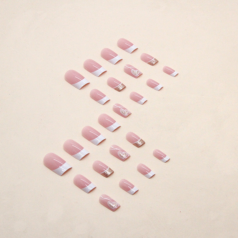 Nail Art Kit with Heart French Design and Shiny Finish – Multiple Colors & Styles