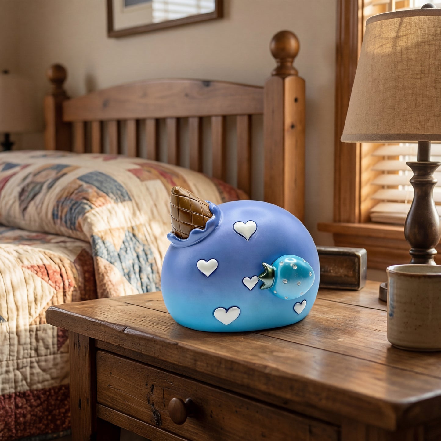 Blue Strawberry Music Box Night Light - Decorative Wooden Musical Box