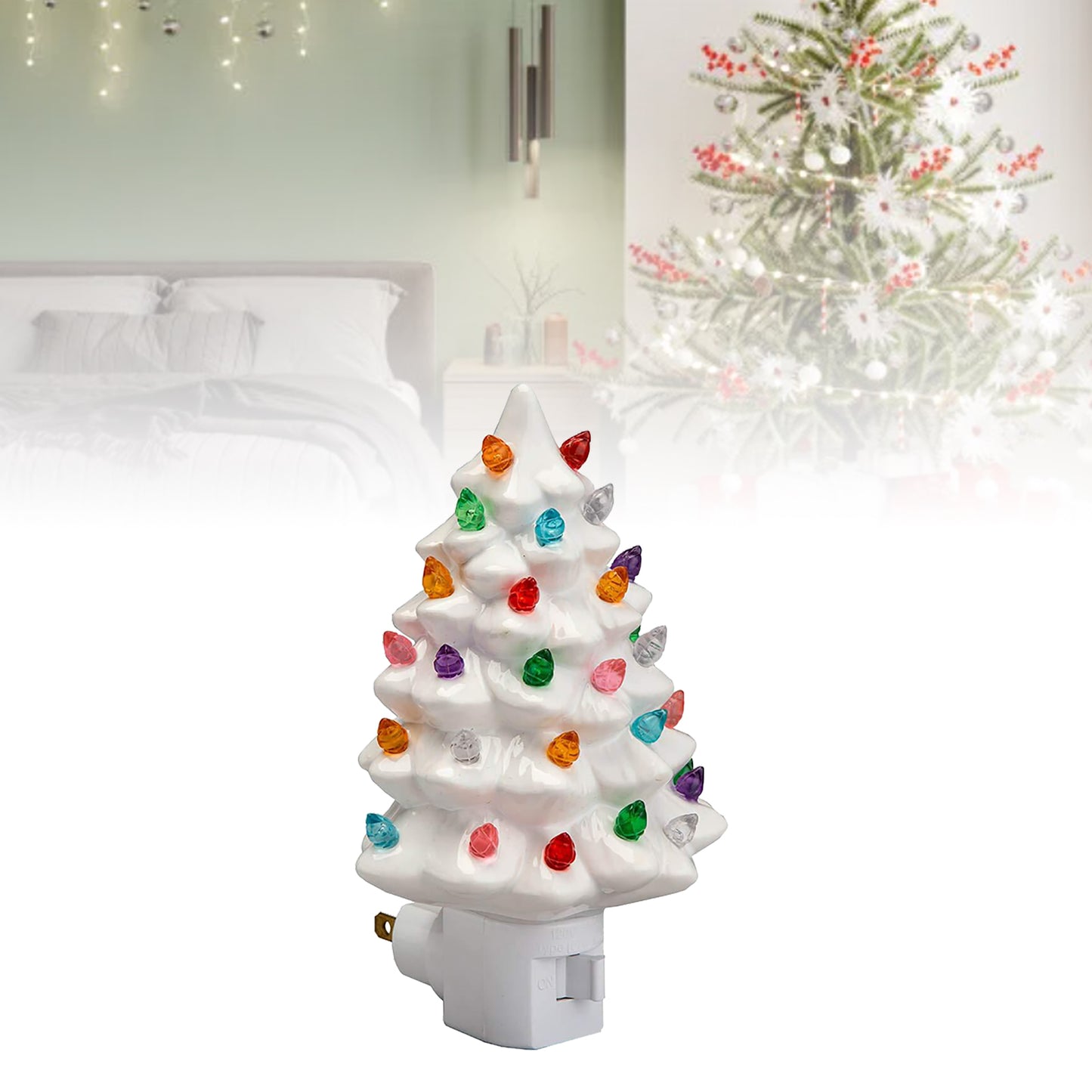 Ceramic Xmas Tree Night Light - Decorative Plug-In for Home