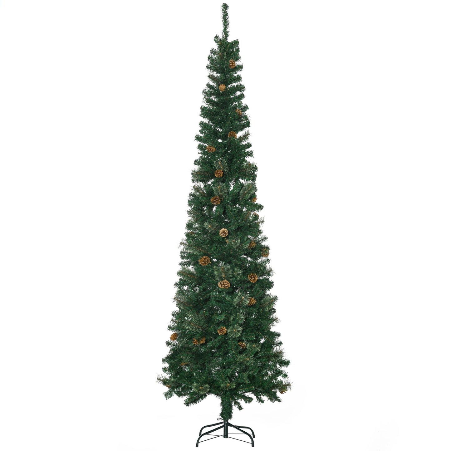7.5ft Pencil Christmas Tree - Artificial with Pine Needles & Cones