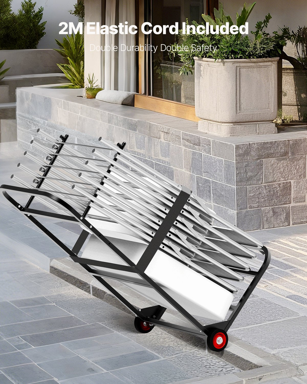 Folding Chair Storage Cart for 10 Chairs - Heavy Duty Dolly with Rubber Wheels