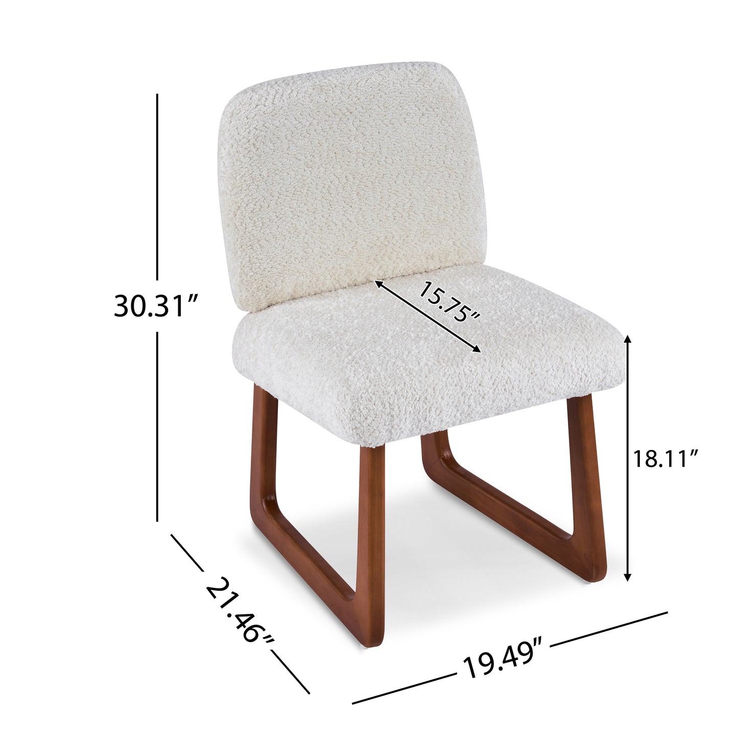 Plush Fabric Dining Chair Set of 2 with Curved Wooden Legs - Beige