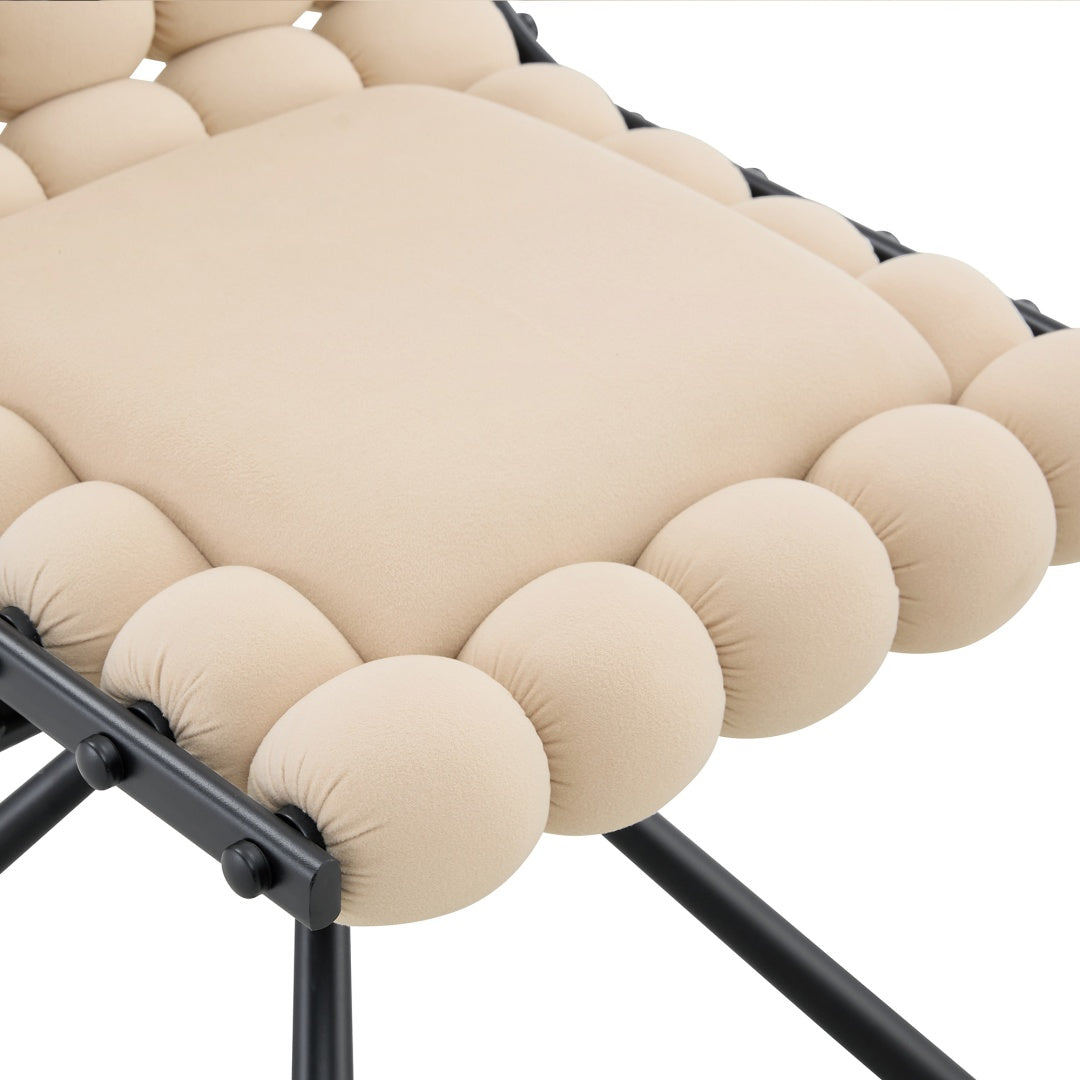 Set of 2 Beige Velvet Dining Chairs with Black Legs