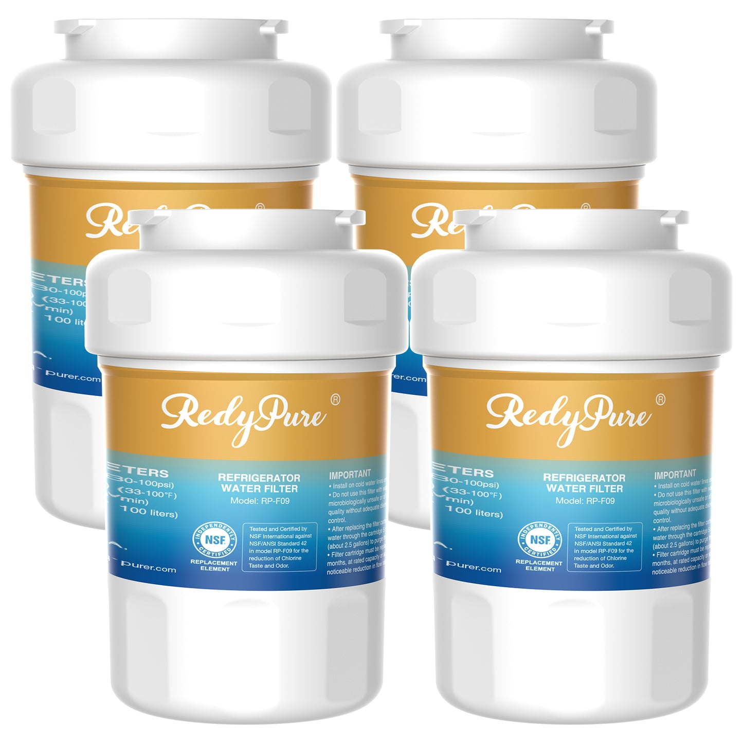4-Pack Refrigerator Water Filter Replacement - GE MWF, Kenmore 9991