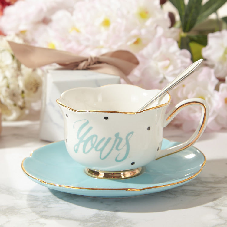 Coffee Cup and Saucer Set with Handle - Pink or Blue, 150ml Capacity