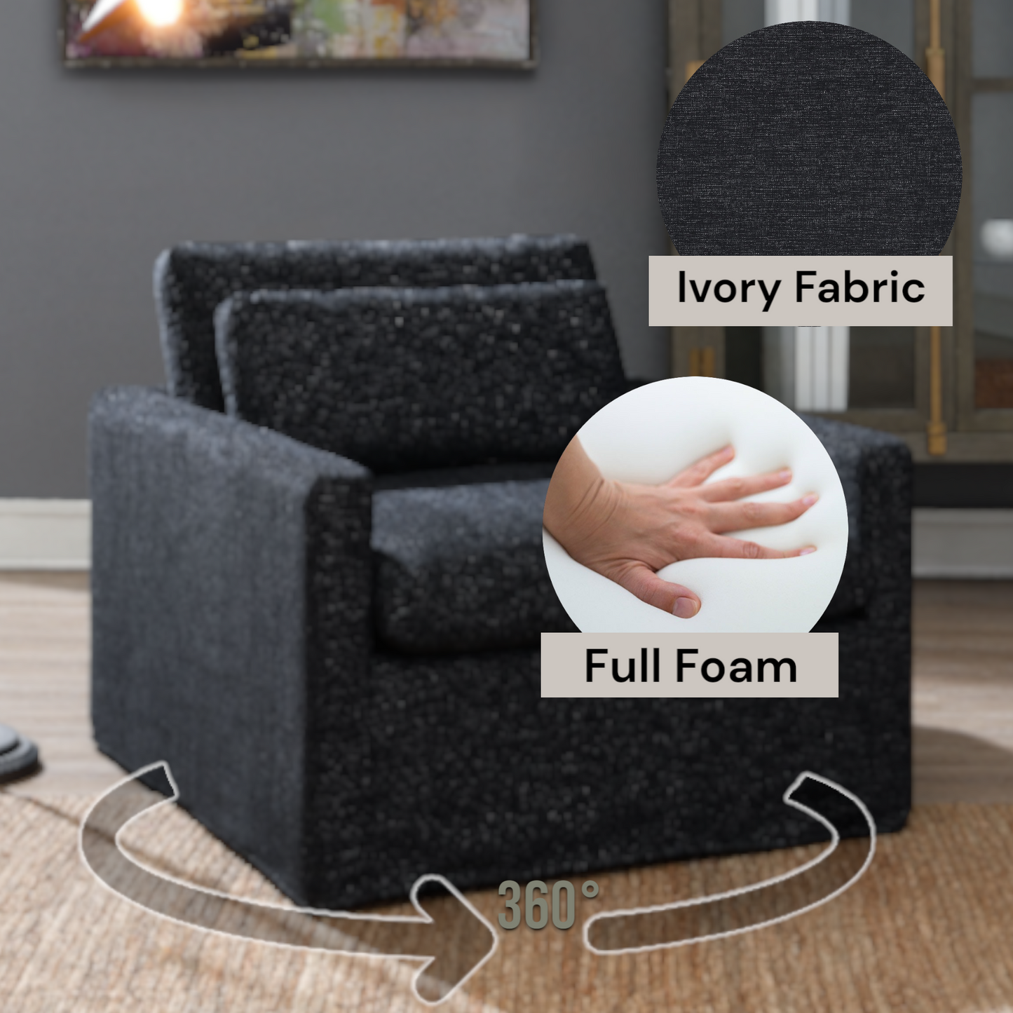 Dark Gray Fabric Swivel Chair with Toss Pillow - Naveen