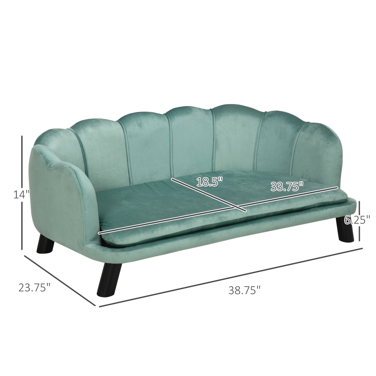 Pet Sofa Bed with Cushion and Solid Wood Legs - Green for Medium & Large Dogs
