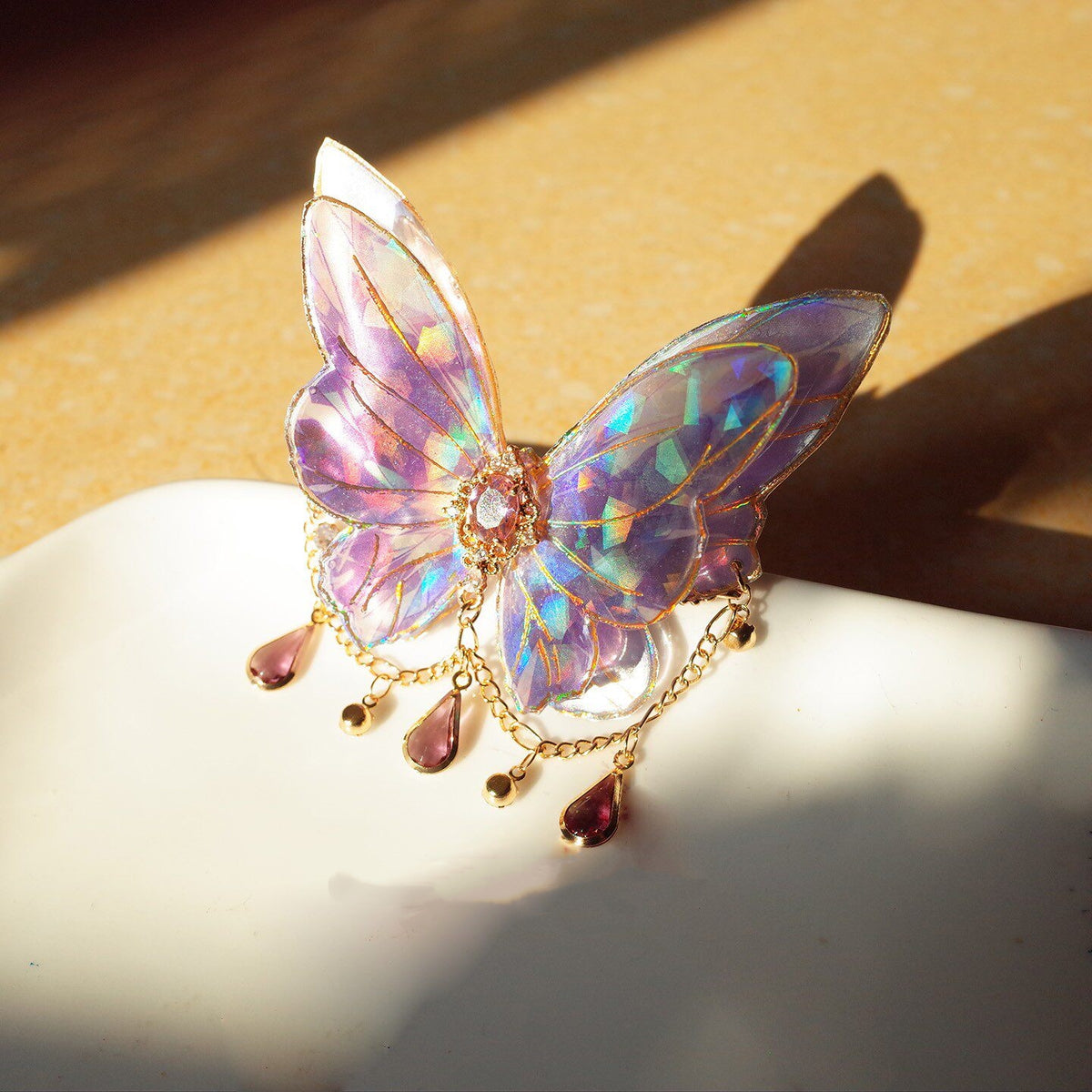 Retro Purple Butterfly Hair Clip with Tassel
