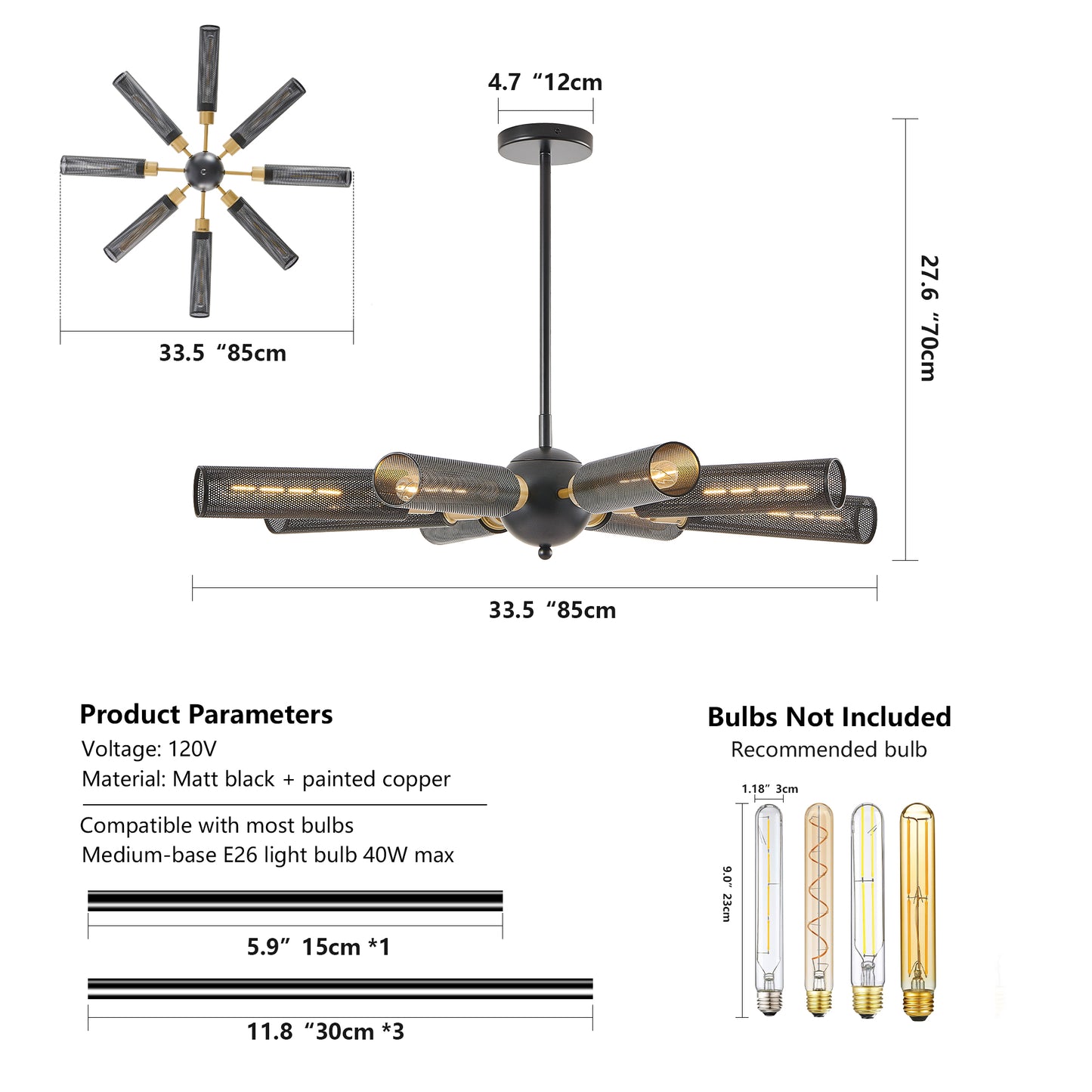 Modern Industrial Sputnik Chandelier - 8-Light Pendant Light