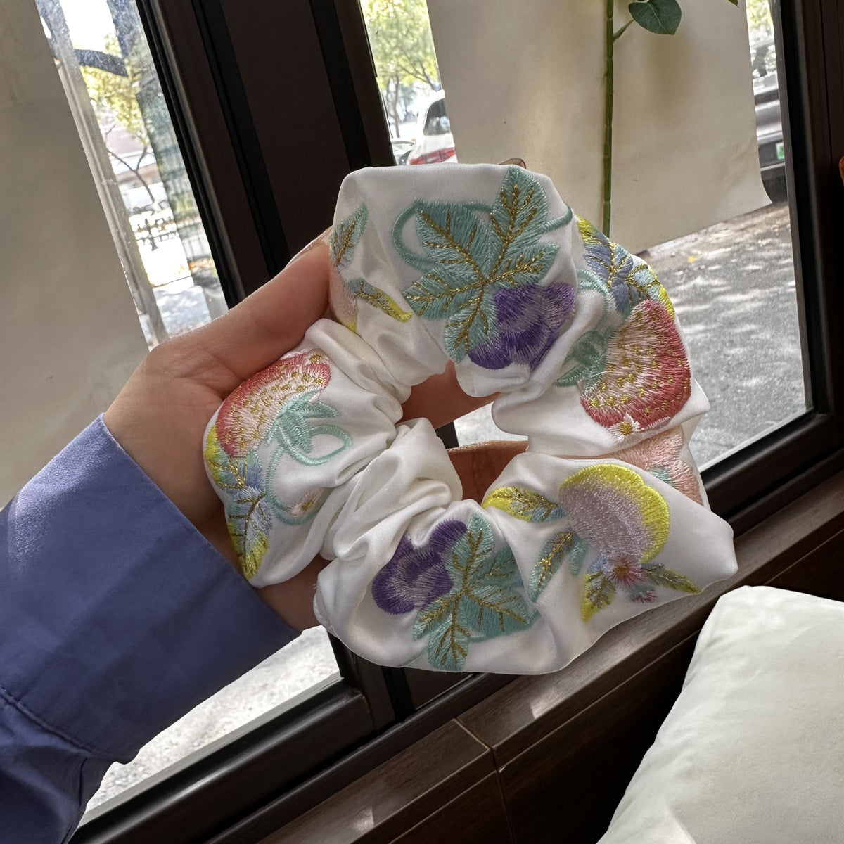 Embroidered Hair Ring - Chinese Style Fabric