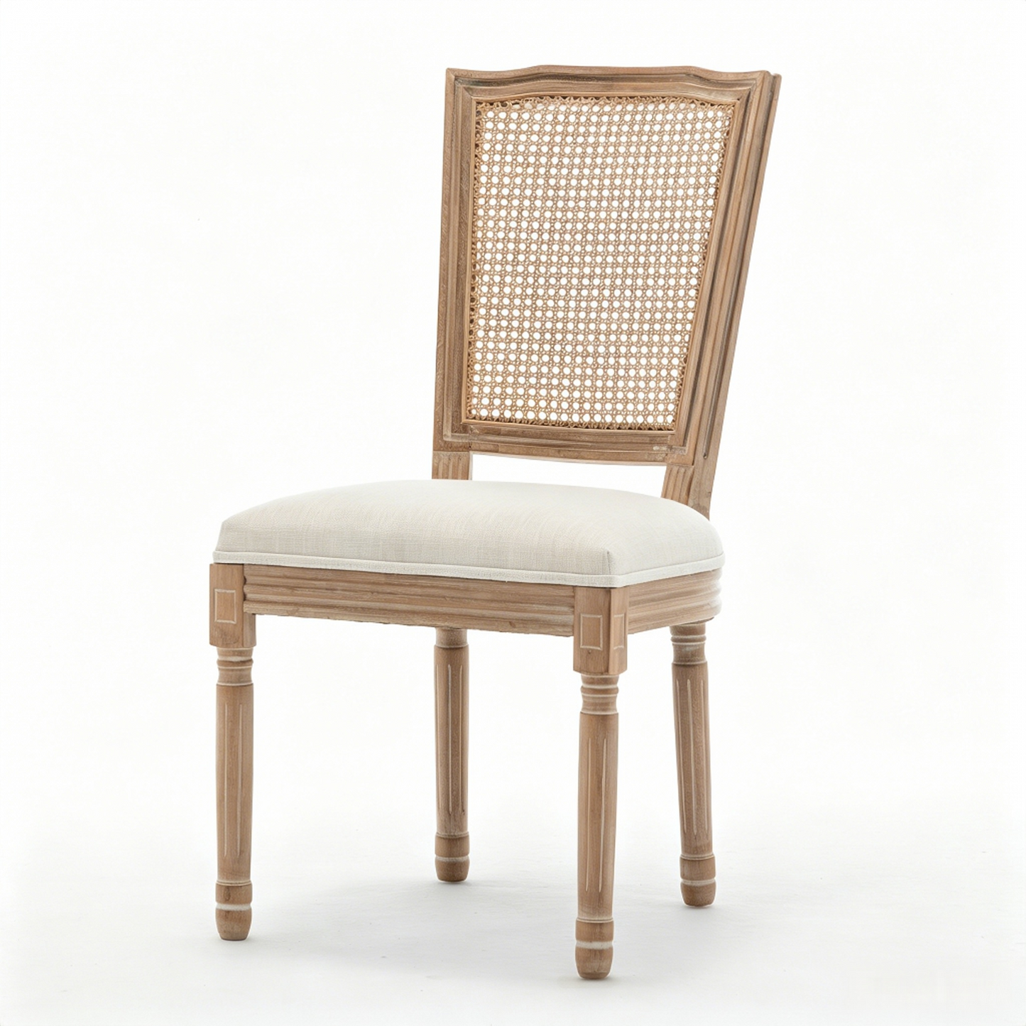 Farmhouse Dining Chairs Set of 2 - Solid Wood, Beige Linen Seat