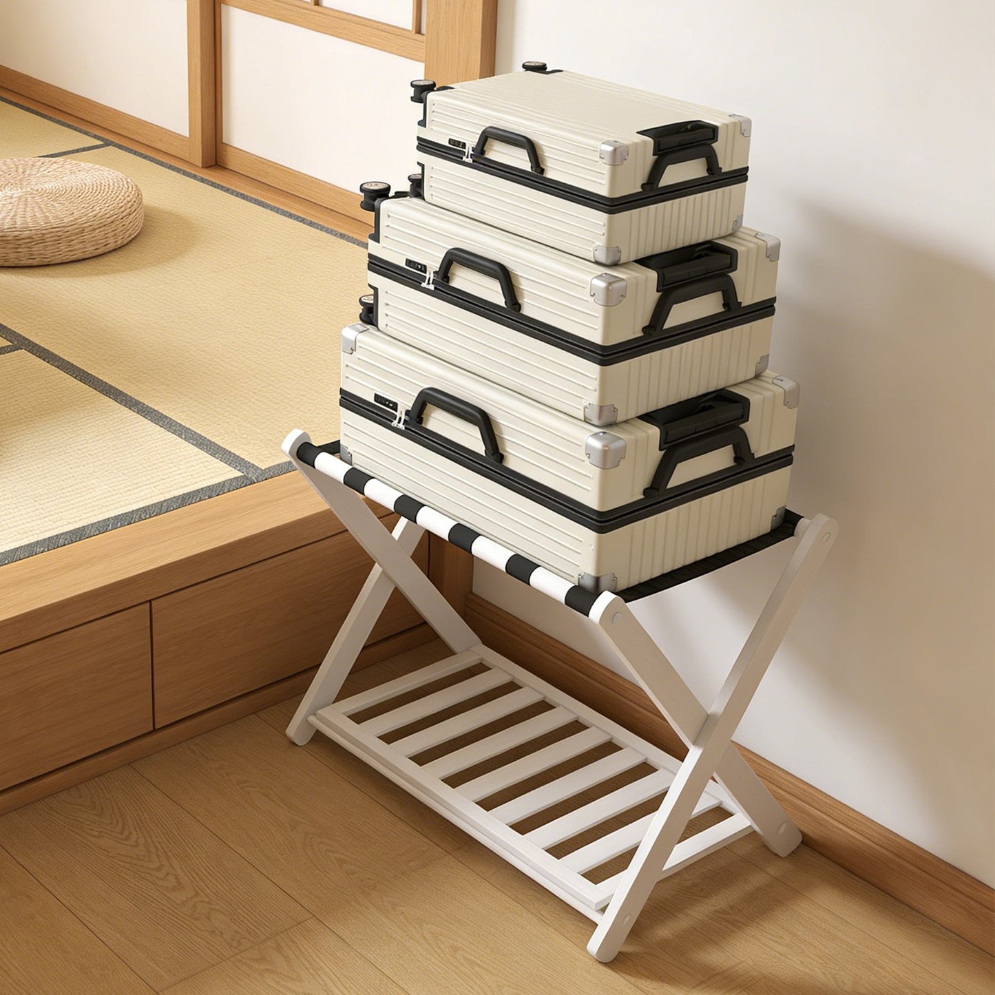Luggage Rack Foldable Thickened Bamboo Suitcase Stand With Storage