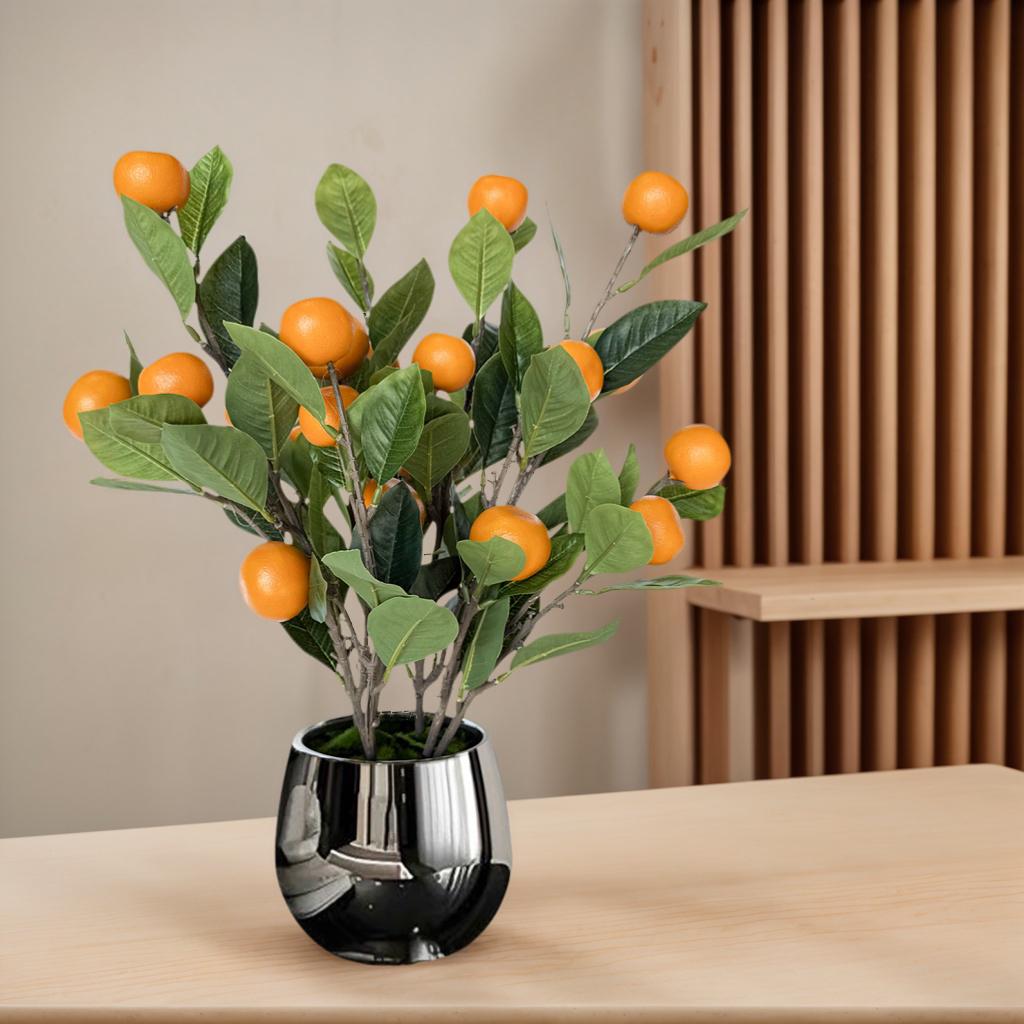 Artificial Orange Tree with Silver Planter - Faux Fruit Decor