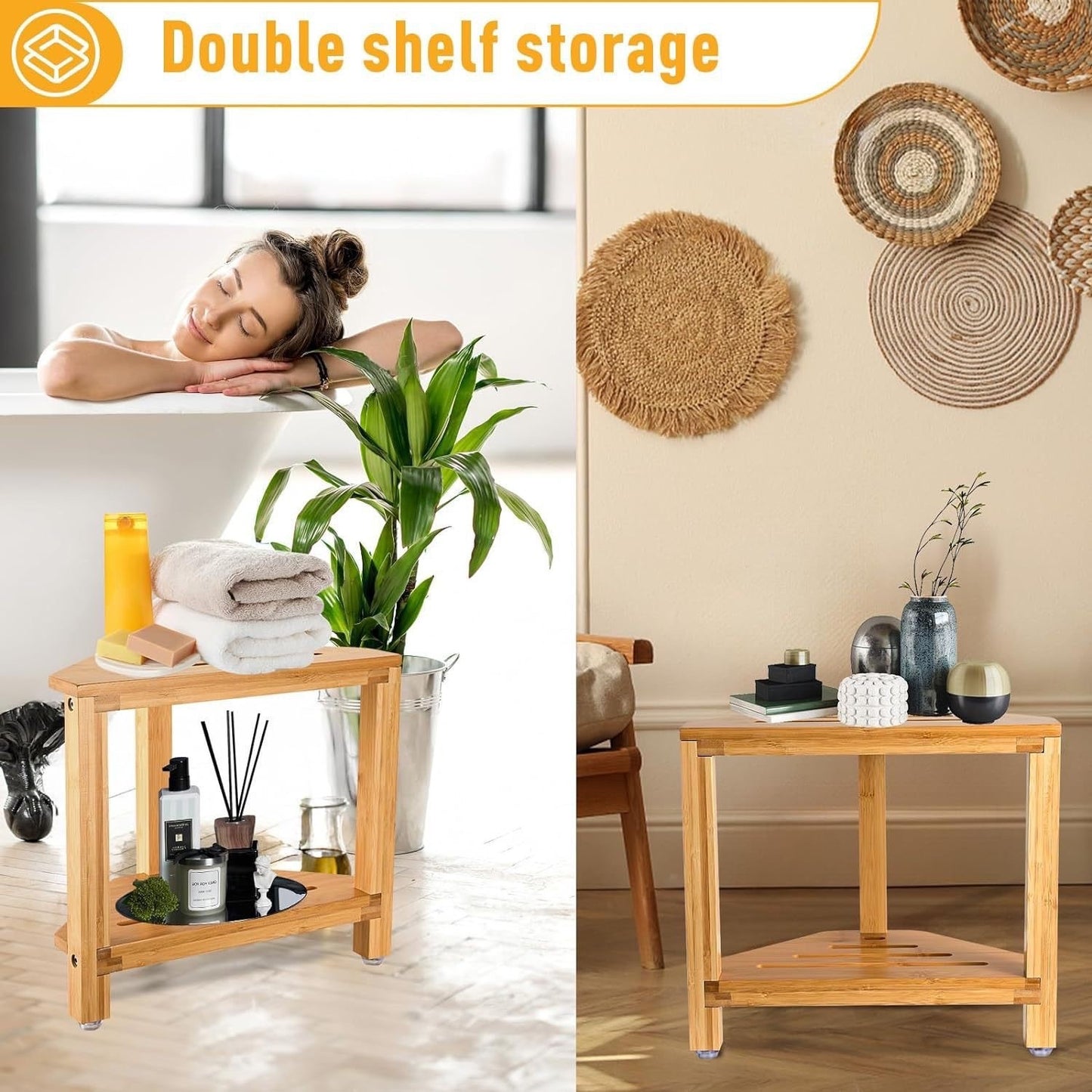 Multi-Purpose Bamboo and Wood Bathroom Storage Rack - Foldable & Rotatable