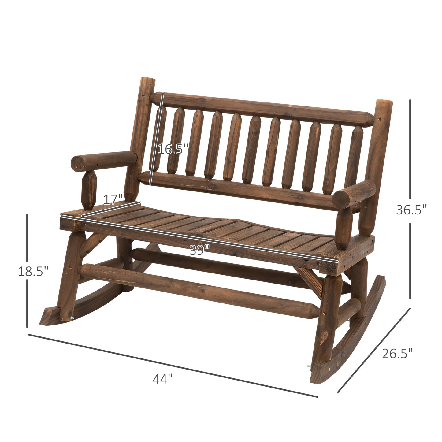 Wood Rocking Chair for Patio - Heavy Duty Loveseat, Walnut