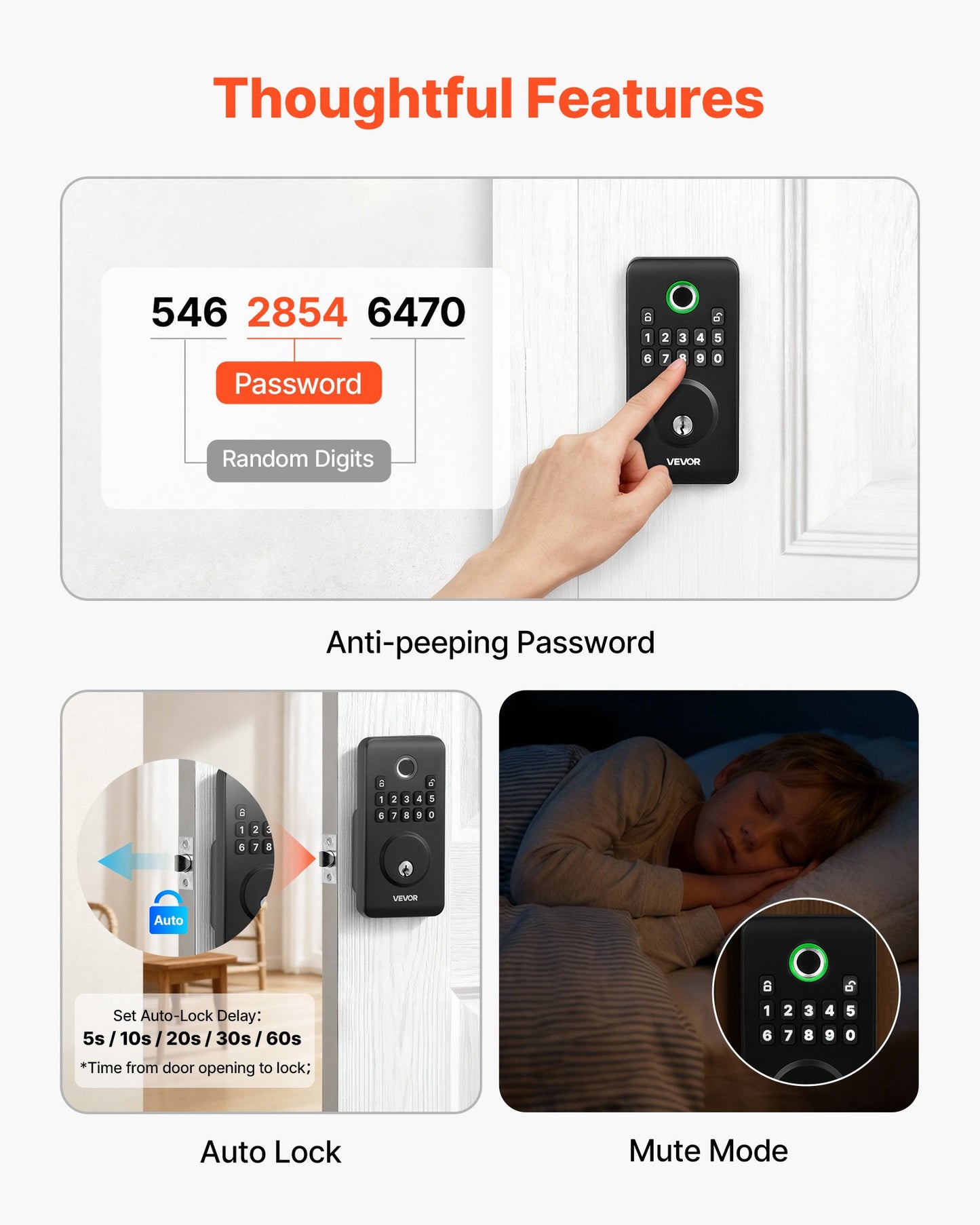 Keyless Fingerprint Door Lock with Auto Lock & Password Protection - Matte Black