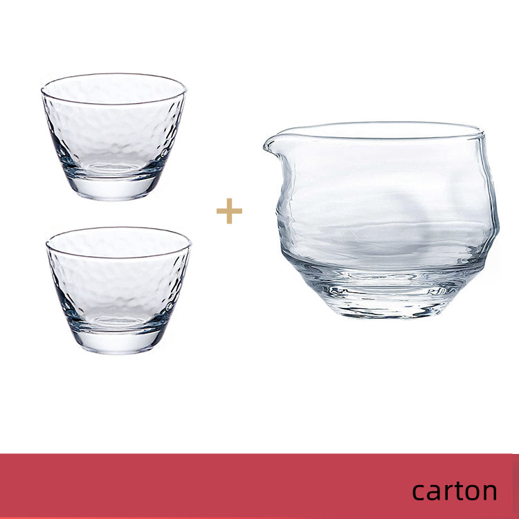 Hammer Pattern Small Wine Cup Set - Japanese Tea Drinkware with Wooden Box