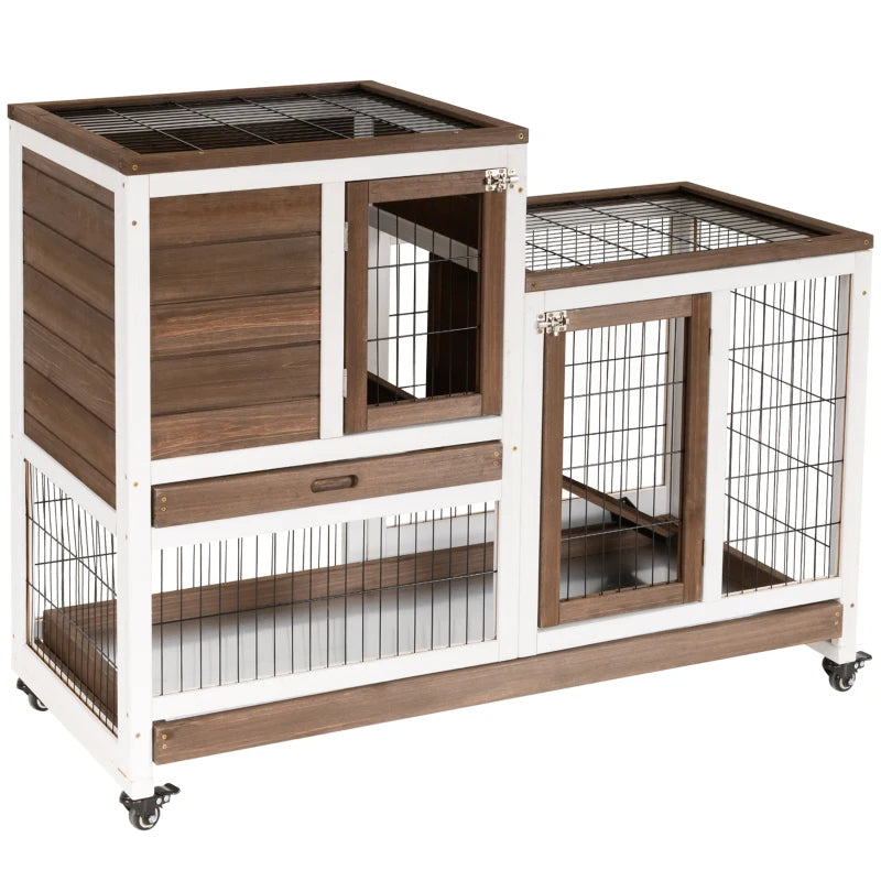 Wooden Rabbit Hutch with Enclosed Run and Wheels - Indoor/Outdoor Small Animal Cage