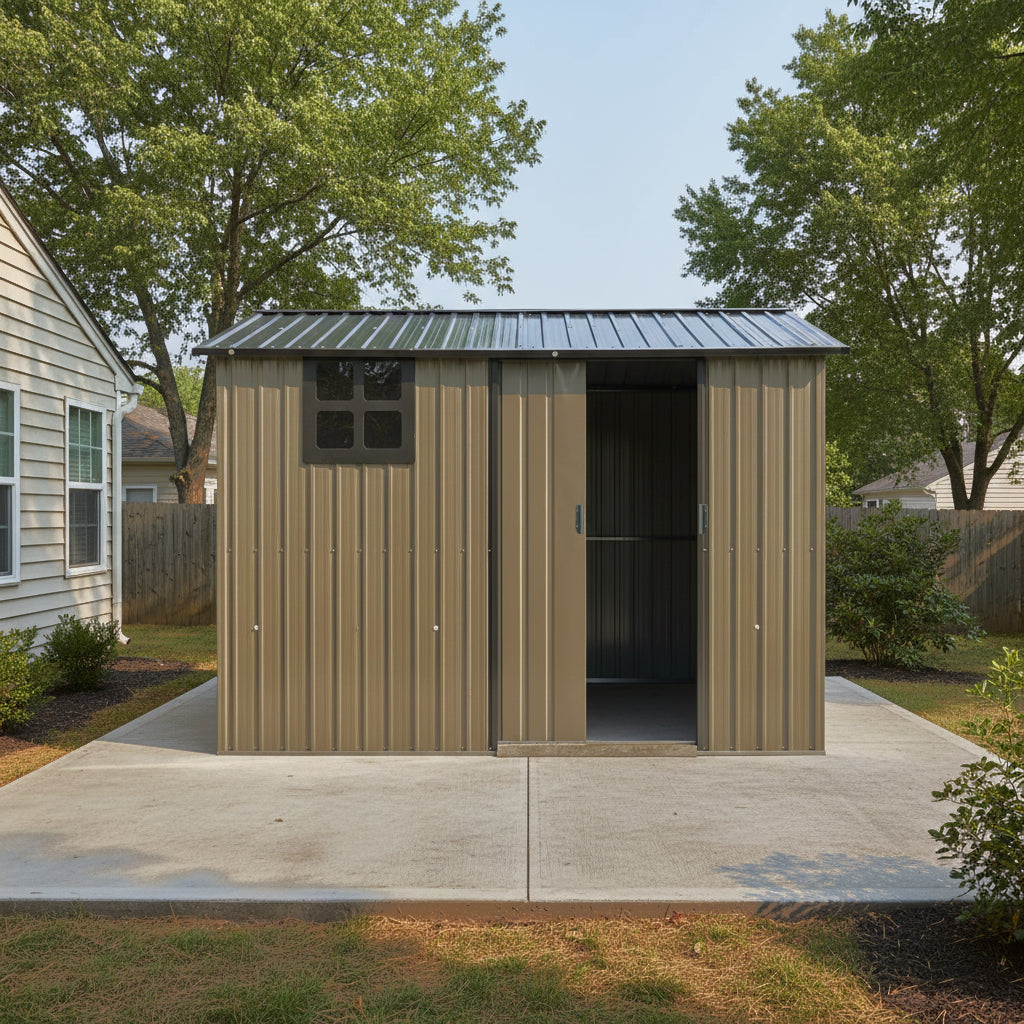 Heavy Duty Metal Outdoor Storage Shed - 8x6 FT with Sliding Door