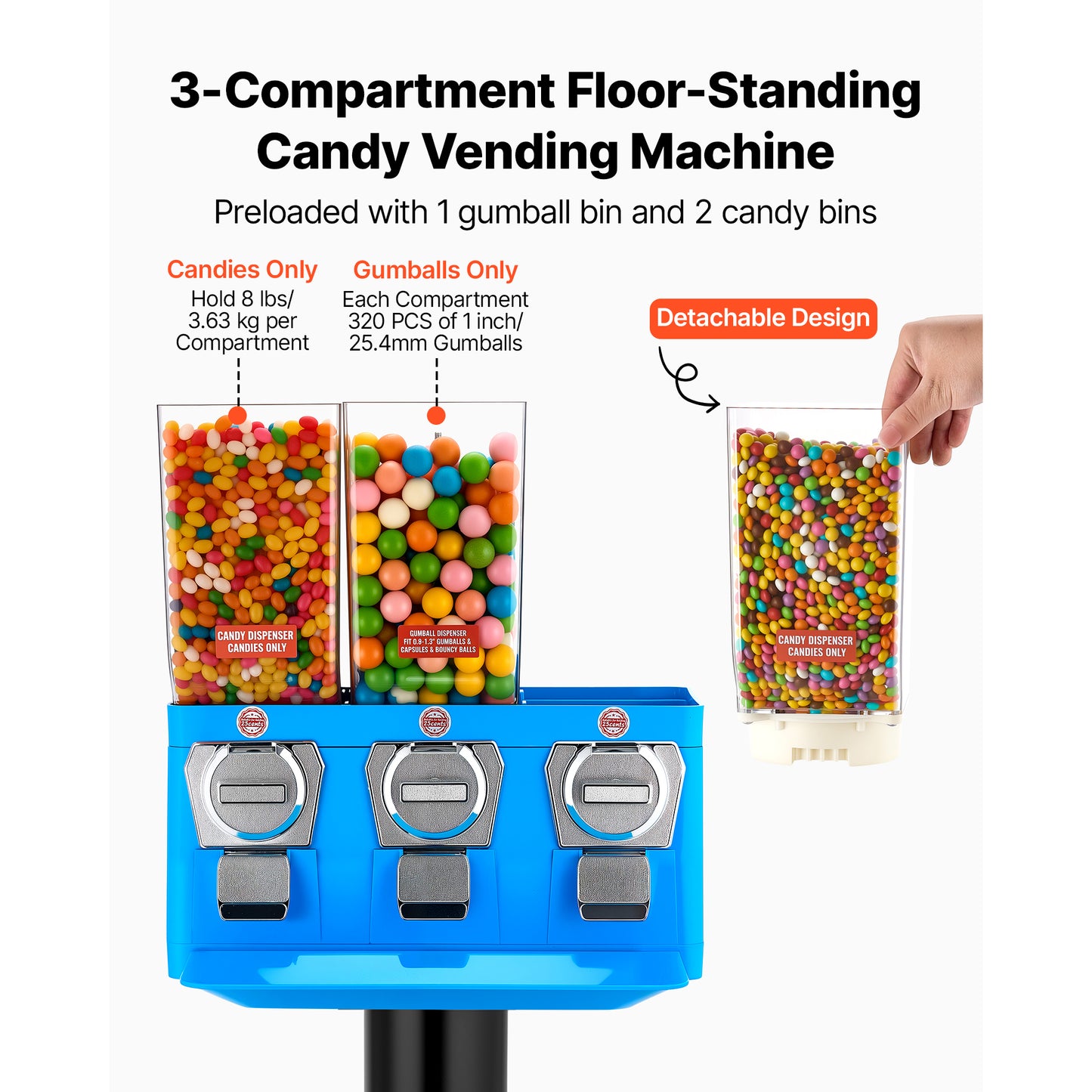 Vintage Candy Vending Machine with Stand and Cash Box - Gumball & Candy Dispenser