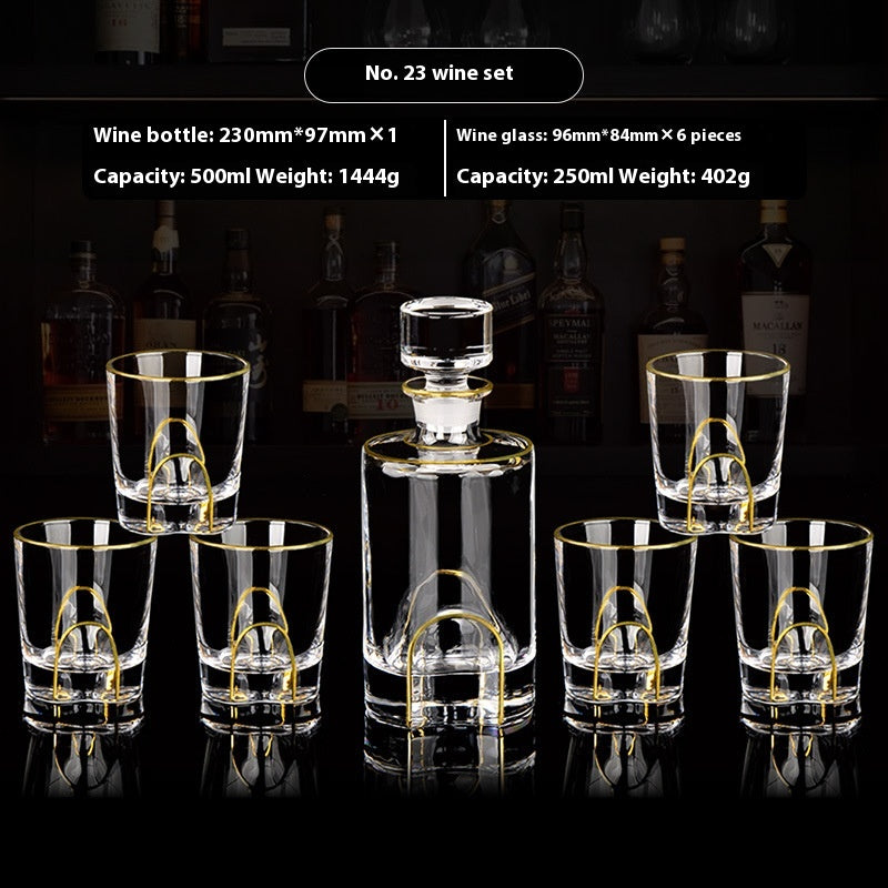 Crystal Glass Whiskey and Wine Set - Creative Gold Finish, 7-Piece Home Barware