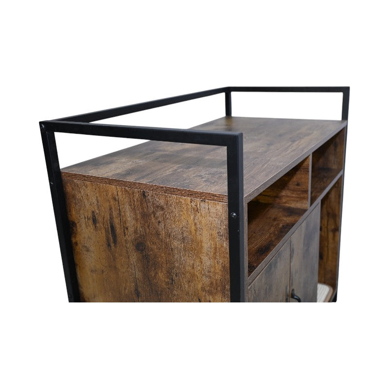 Rustic Brown Wooden Cat Litter Box Enclosure with Scratching Mat - Spacious Pet Furniture