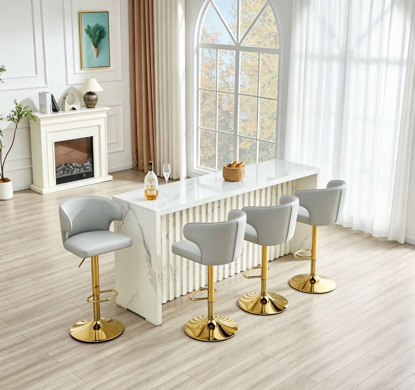 Modern Rotating Adjustable Bar Chair, PU Leather Belt Backrest Swivel